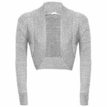 (Silver grey, SM 8-10) Womens Lurex Bolero Shrug Long Sleeve Shiny Knitted Top Cardigan Crop Short UK