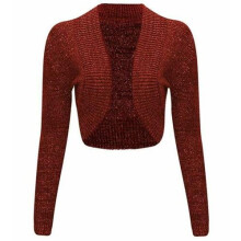 (Rust, XL 16-18) Womens Lurex Bolero Shrug Long Sleeve Shiny Knitted Top Cardigan Crop Short UK