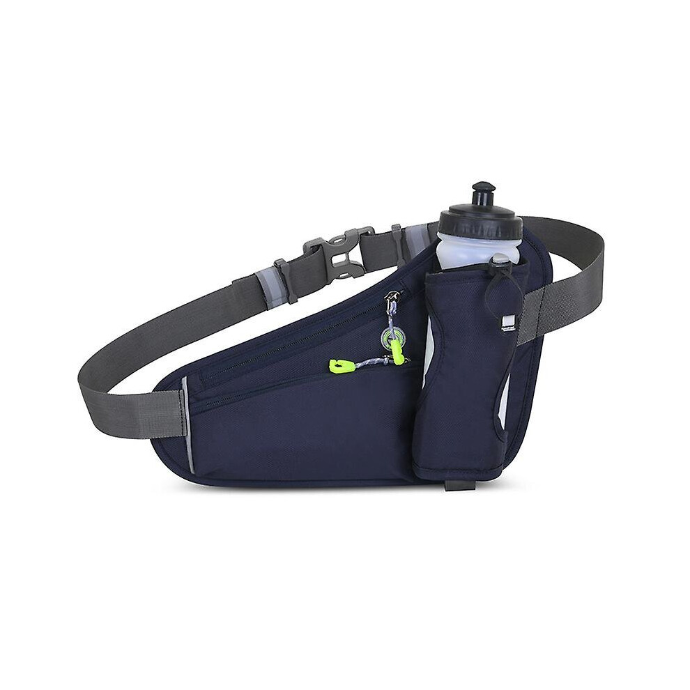 (Dark Blue) Sports Hydration Belt Bag Waist Pack Running Bum Bag Water Bottles Holder For Hiking Walking
