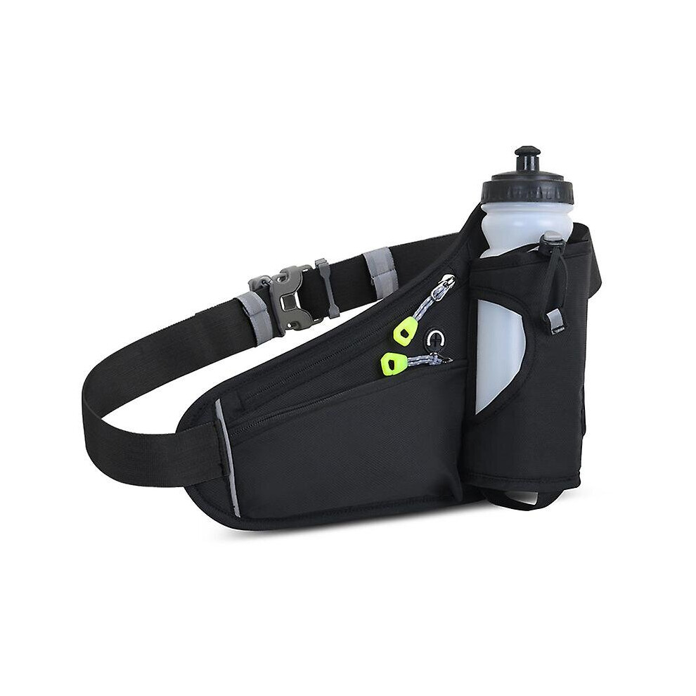 (Black) Sports Hydration Belt Bag Waist Pack Running Bum Bag Water Bottles Holder For Hiking Walking