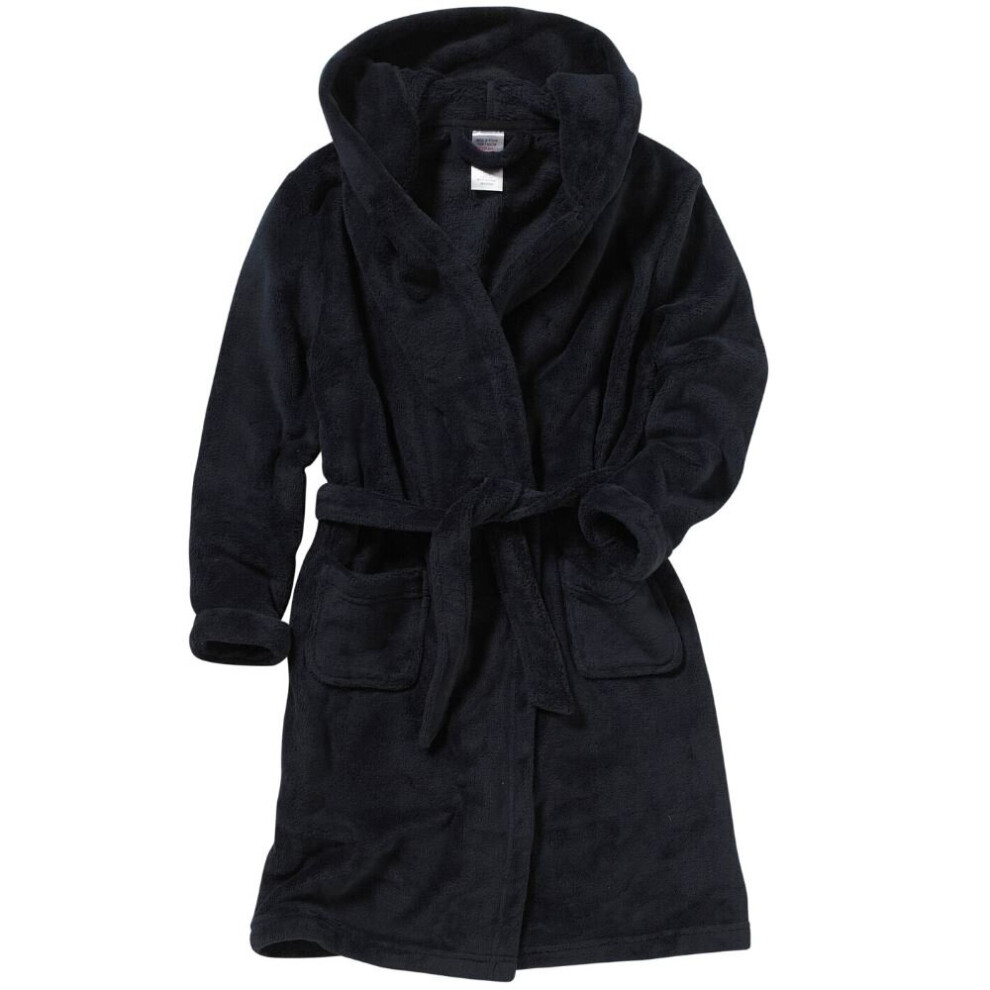 (9-10 Years, Black) Bedlam Boys Hooded Fleece Dressing Gown Robe