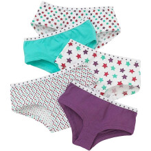 (11-12 Years, Green) Just Essentials Girls Back To School 5 Pack Star Print Hipster Briefs