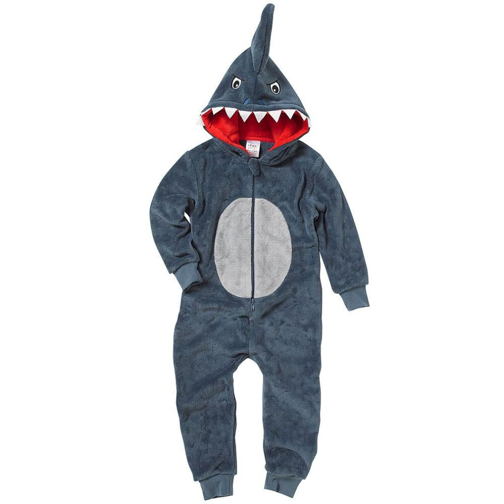 (6-7 Years, Grey) Animal Crazy Boys Shark Onesie Supersoft Fleece Jumpsuit Playsuit