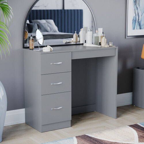 Vida Designs (Grey) Riano 3 Drawer Dressing Table Makeup Computer Desk