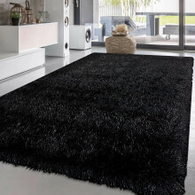 (Black, 60 x 110 cm) New Modern Non slip Fluffy Thick Shaggy Natty Rug