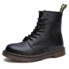 (Black, 40) Women Boots Leather Shoes High Top Fashion Motorcycle Men Boots Couple Unisex