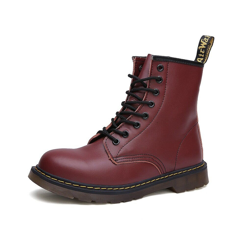 (Red, 38) Women Boots Leather Shoes High Top Fashion Motorcycle Men Boots Couple Unisex