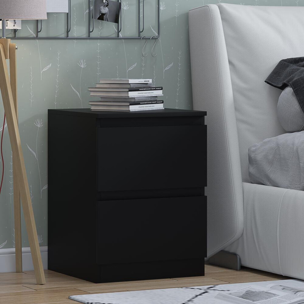 (Matt Black) Narvik Bedside 2 Drawer Chest of Drawers