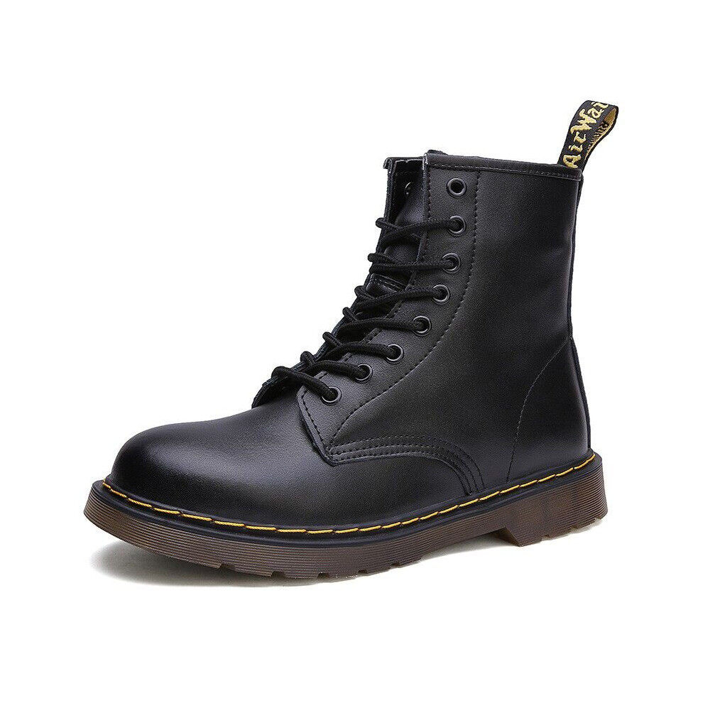 (Black, 39) Women Boots Leather Shoes High Top Fashion Motorcycle Men Boots Couple Unisex