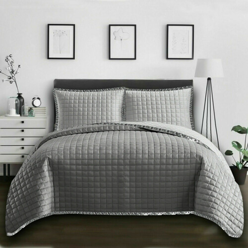 (Grey (OSCA), Single ) New soft Luxury Comforter Modern Quilted Bedspread