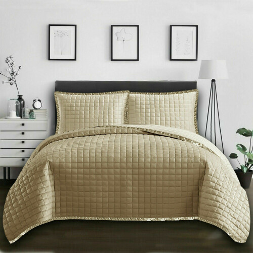 (Beige (OSCA), Single ) New soft Luxury Comforter Modern Quilted Bedspread
