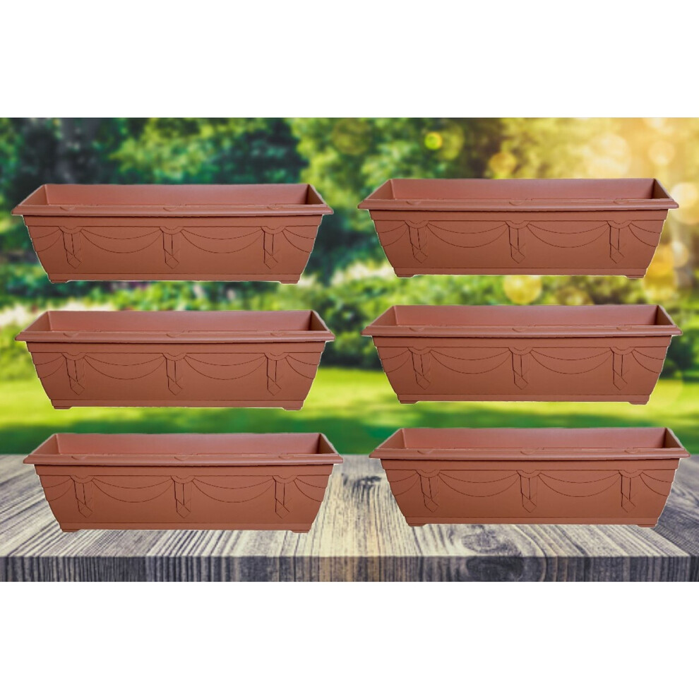6 Slim Venetian Window Box Trough Planters 60cm Plastic Terracotta
