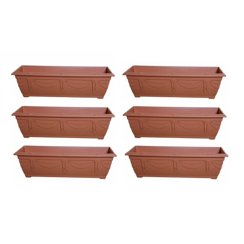 6 Slim Venetian Window Box Trough Planters 60cm Plastic Terracotta 1