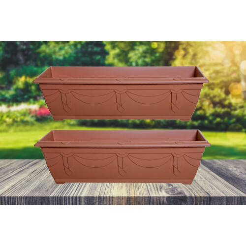 2 Slim Venetian Window Box Trough Planters 60cm Plastic Pot Terracotta