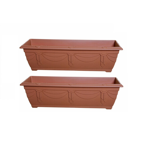2 Slim Venetian Window Box Trough Planters 60cm Plastic Pot Terracotta 1