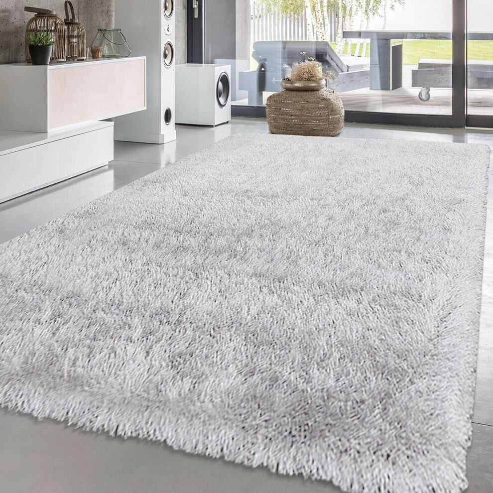 (White, 120 x 170 cm) New Modern Non slip Fluffy Thick Shaggy Natty Rug