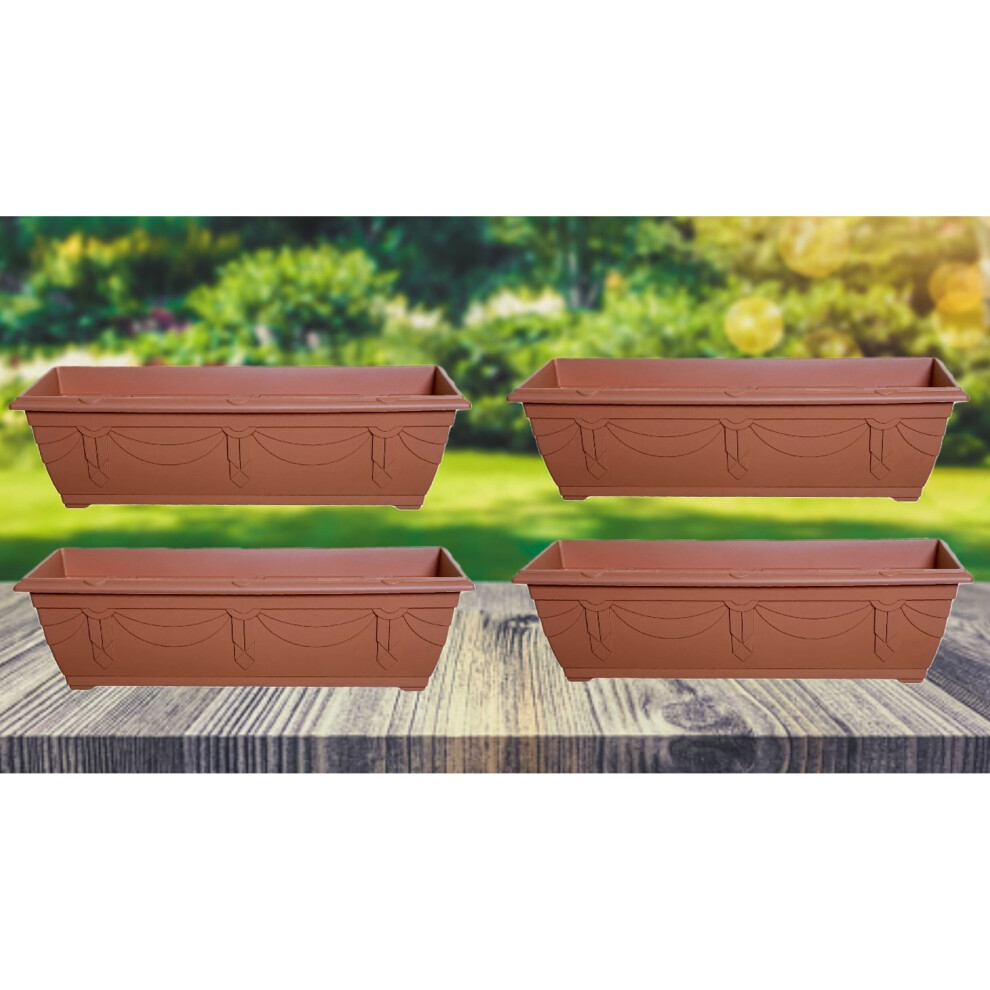 4 Slim Venetian Window Box Trough Planters 60cm Plastic Pot Terracotta