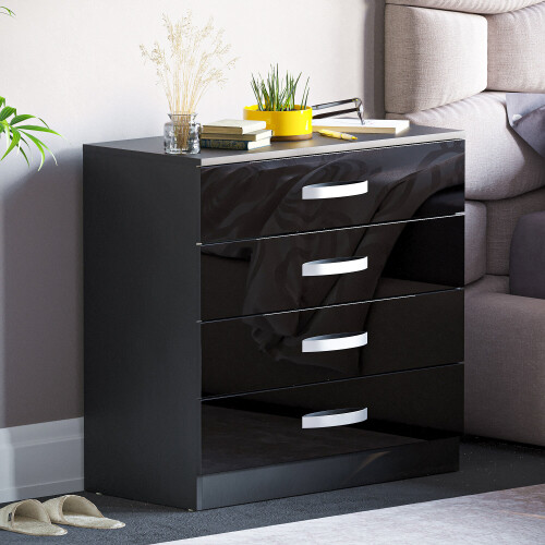 Home Discount (Black) Hulio 4 Drawer Chest Bedroom Garment Storage Gloss