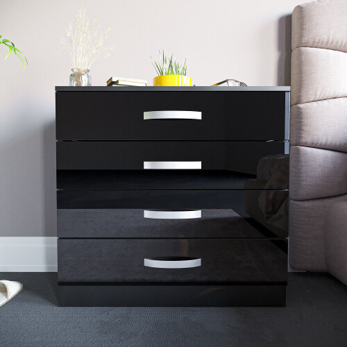 Home Discount (Black) Hulio 4 Drawer Chest Bedroom Garment Storage Gloss 1