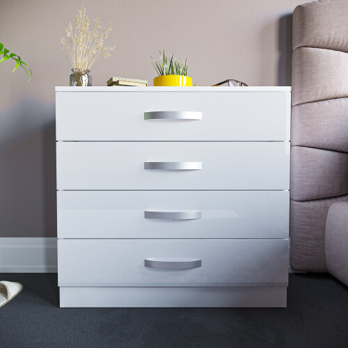 Home Discount (White) Hulio 4 Drawer Chest Bedroom Garment Storage Gloss 1