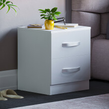 (White) Hulio 2 Drawer Bedside Table Cabinet Nightstand