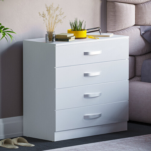 Home Discount (White) Hulio 4 Drawer Chest Bedroom Garment Storage Gloss