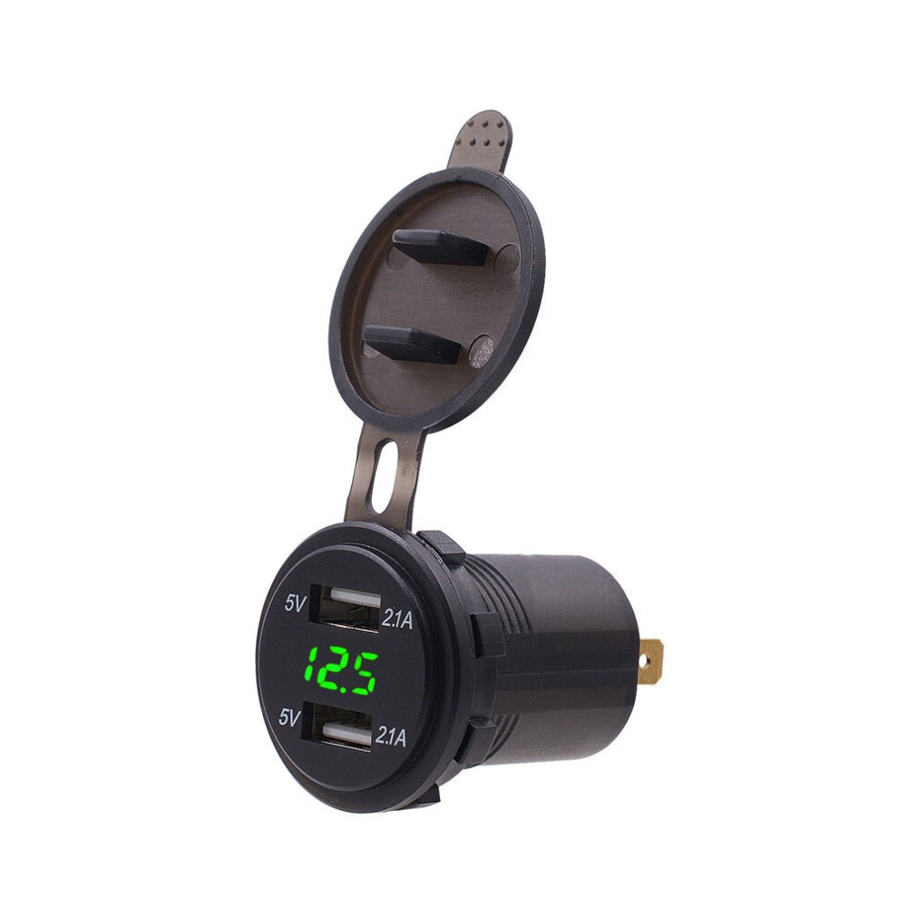 (Green) Dual Usb Car Recharger Cigarette Lighter Socket Green 3654657614607
