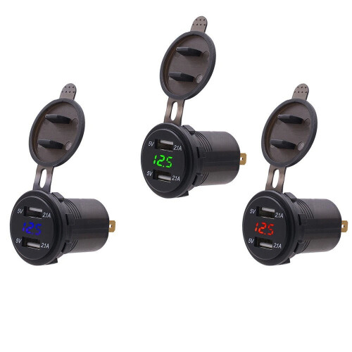 (Blue) Dual USB Car Recharger Cigarette Lighter Socket 1