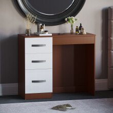 (Walnut & White) Hulio 3 Drawer Wooden Dressing Table Desk