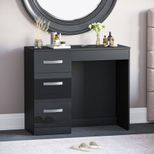 (Black) Hulio 3 Drawer Wooden Dressing Table Desk