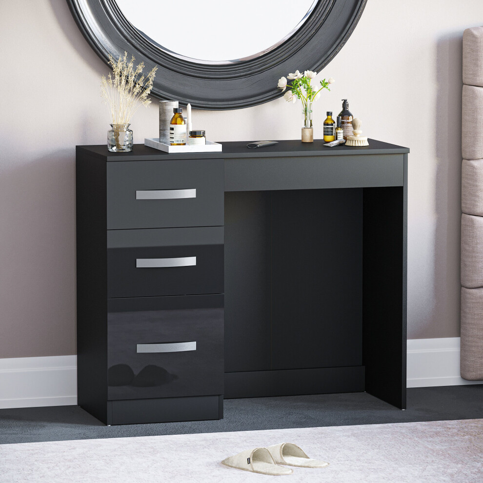 (Black) Hulio 3 Drawer Dressing Table Bedroom Wood Desk