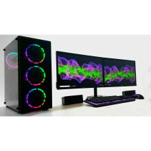 RTX 3050, Tempered Glass RGB Case) Gaming PC Bundle Dual 22" Monitor i7 480 SSD Wi-Fi - Refurbished
