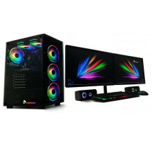 RTX 5050, 6 Fans ARGB Glass Case) Gaming PC Bundle Dual 22" Monitor i7 480 SSD Wi-Fi - Refurbished