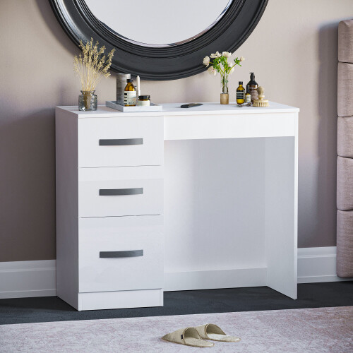 Vida Designs (White) Hulio 3 Drawer Wooden Dressing Table Desk