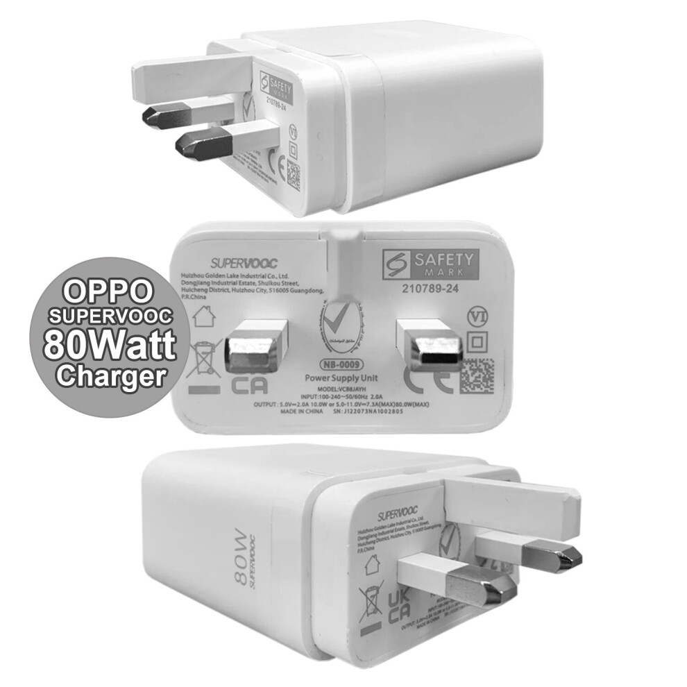 Photos - Charger OPPO Original  SuperVooc 80Watt Rapid Fast 3 Pin UK  VCB8JAYH Plug Head Only 