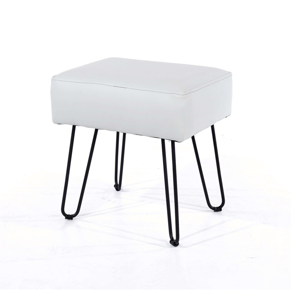 Rectangle Padded Stool Grey PU Makeup Seat Footstool Metal Legs Fabric Furniture