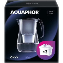 AQUAPHOR Onyx Water Filter Jug 4.2L, for reduction of limescale, Chlorine and other impurities, Includes 3 x Maxfor+ Filter...
