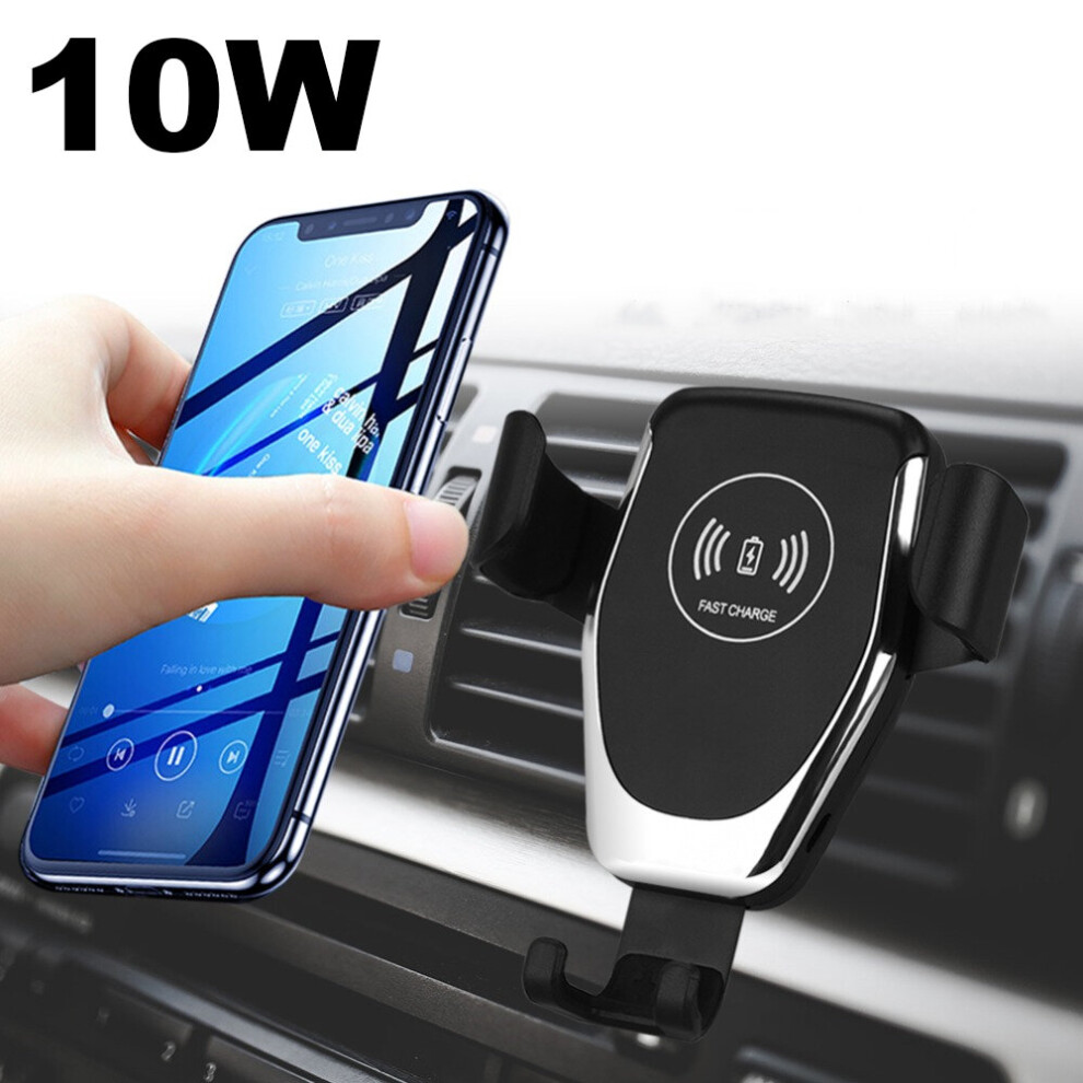 (Black) Wireless Car Charger Auto-Clamping Phone Holder