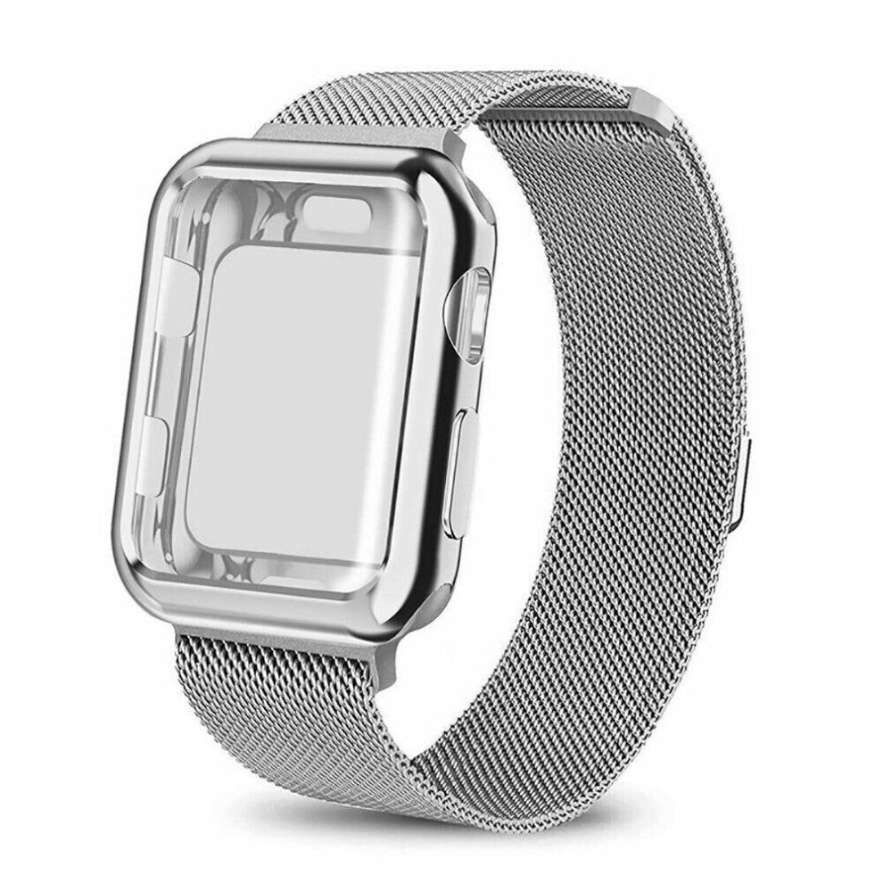 (for iWatch 41mm, Silver(Band+Case)) Band Strap+Cover Case for Apple Watch Band Series 38 40 41 42 44 45 mm