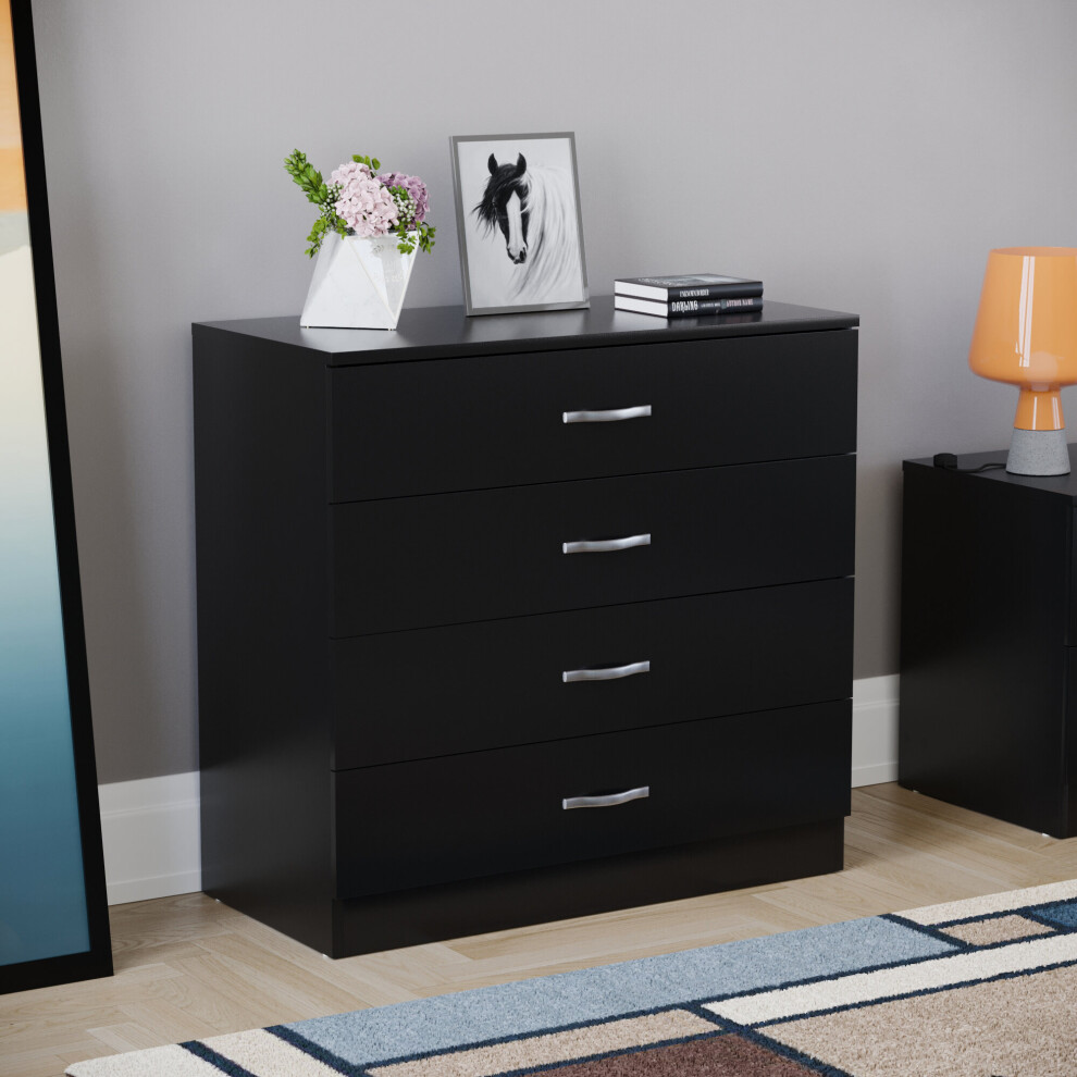 (Black) Riano 4 Drawer Chest of Drawers Bedroom Storage Unit