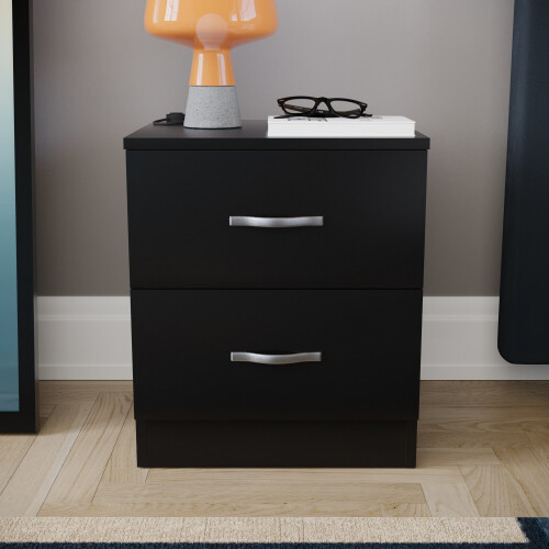 Home Discount (Black) Riano 2 Drawer Bedside Chest Bedside Table Storage 2
