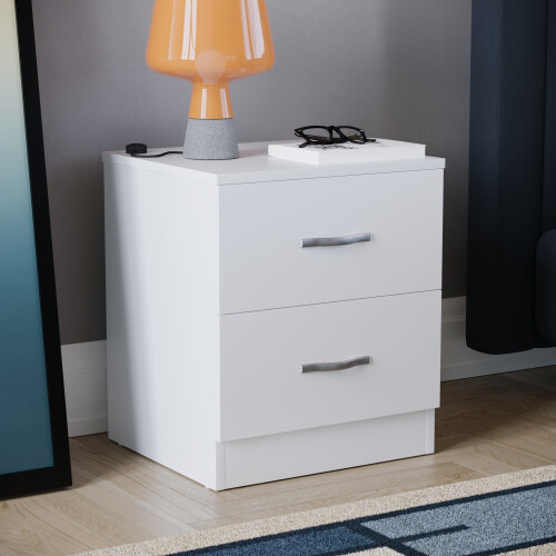 Home Discount (White) Riano 2 Drawer Bedside Chest Bedside Table Storage