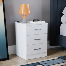 (White) Riano 3 Drawer Bedside Chest Bedside Table Storage