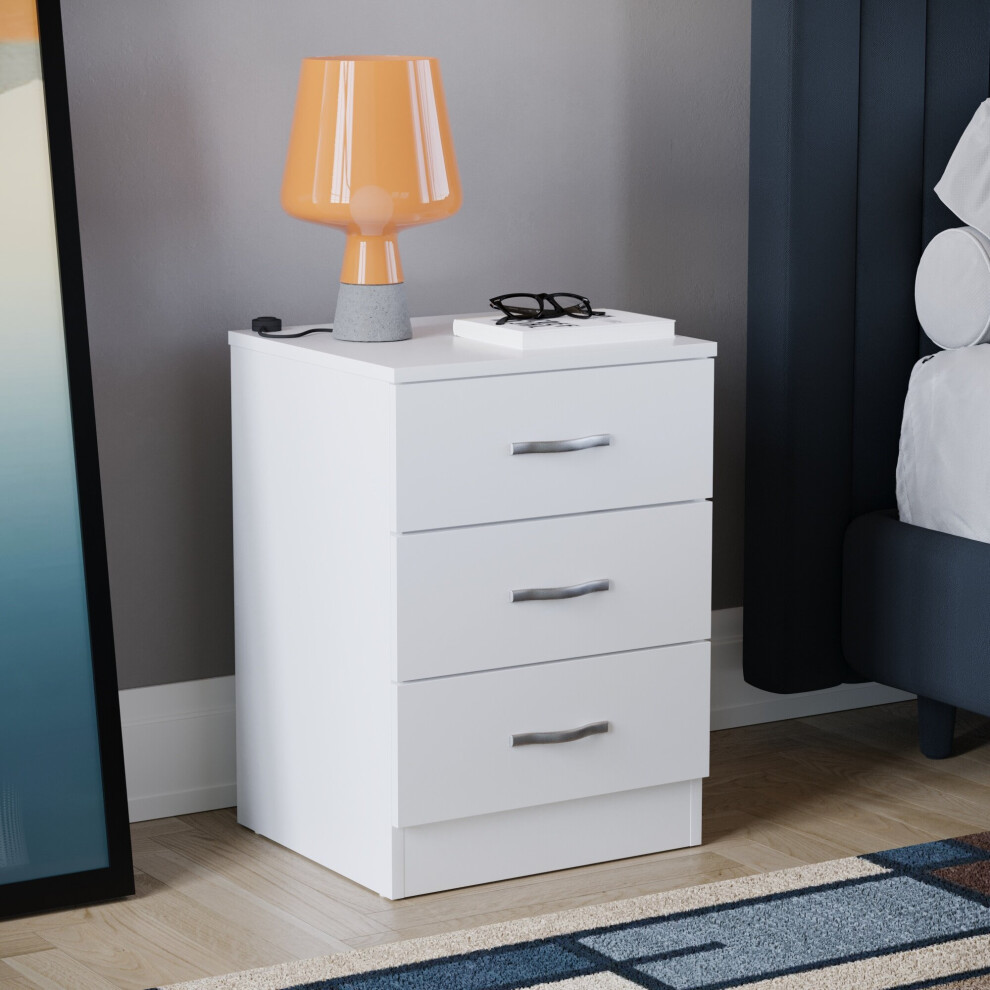 (White) Riano 3 Drawer Bedside Chest Bedside Table Storage