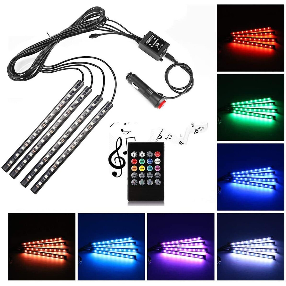 (Cigarette Er Plug) Car Interior S 12V Multicolor Led Strip With Music Sound Activated Remote Control Light 768664241510