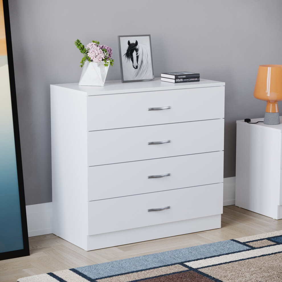 (White) Riano 4 Drawer Chest of Drawers Bedroom Storage Unit