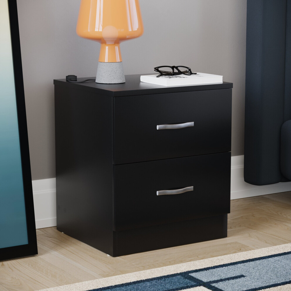 (Black) Riano 2 Drawer Bedside Chest Bedside Table Storage