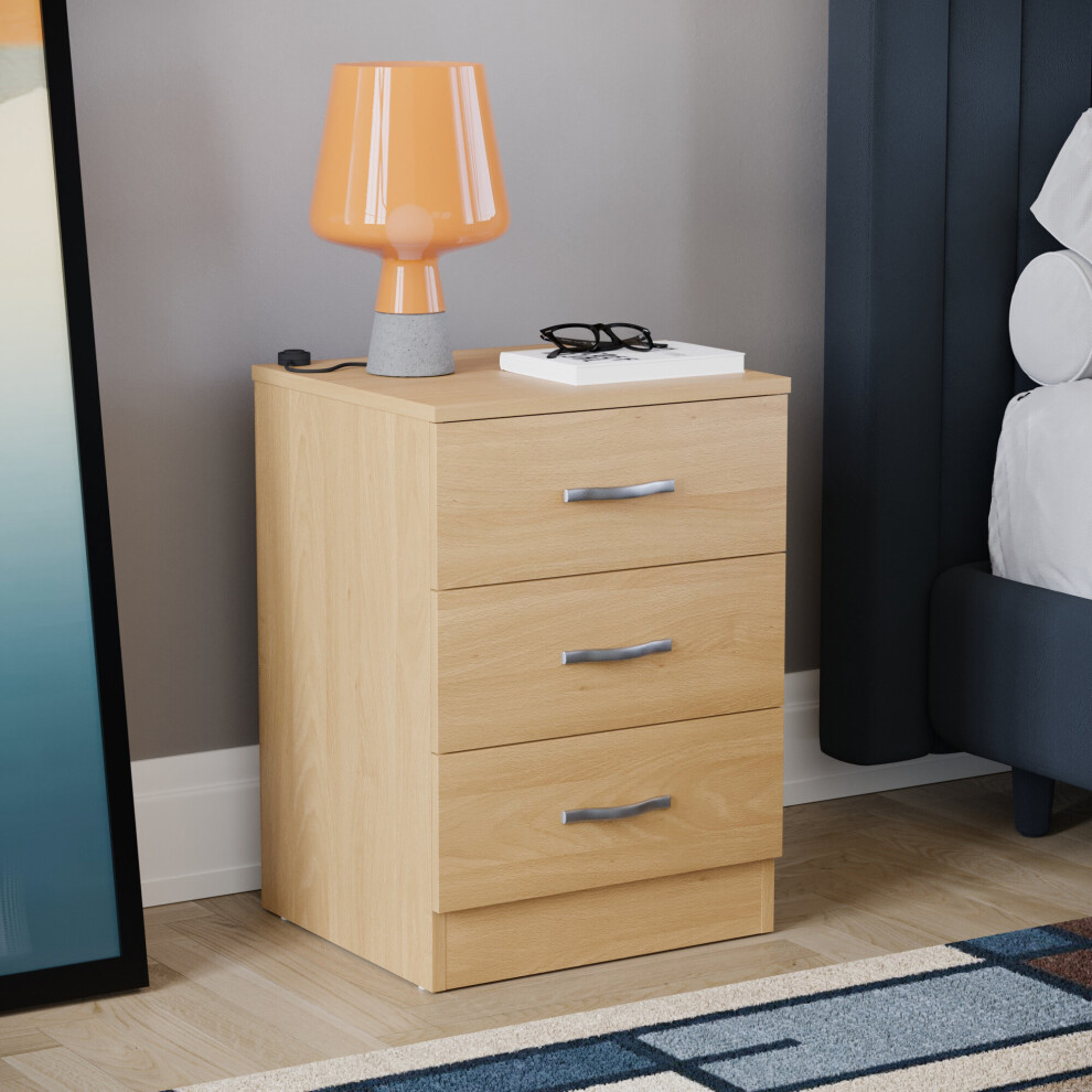 (Pine) Riano 3 Drawer Bedside Chest Bedside Table Storage