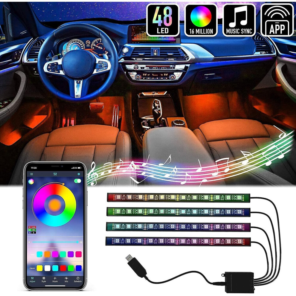 (Usb) Car Interior S 12V Multicolor Led Strip With Music Sound Activated Remote Control Light 768664241480