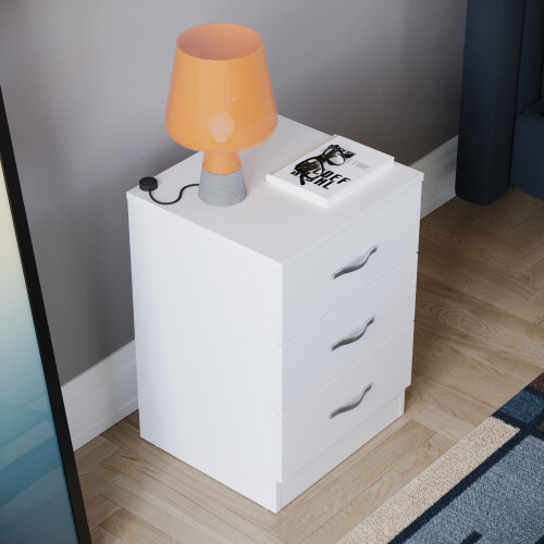 Home Discount (White) Riano 3 Drawer Bedside Chest Bedside Table Storage 2